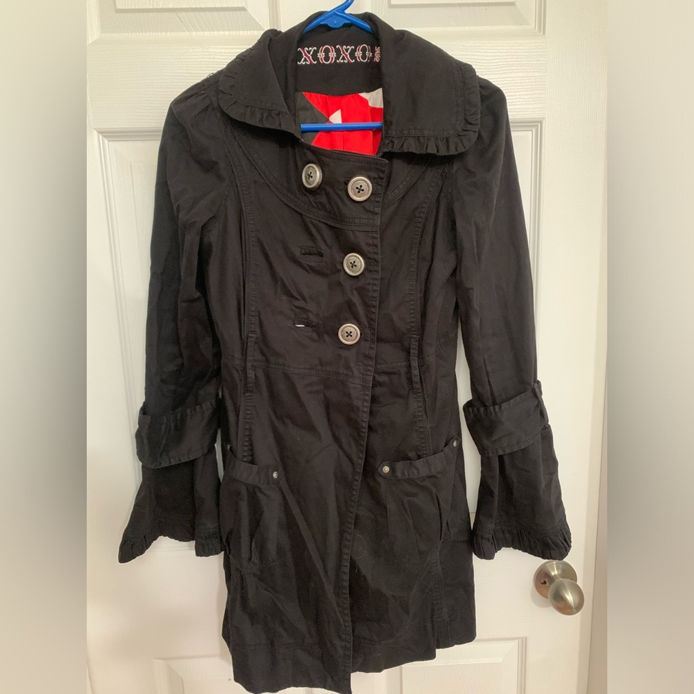 Vintage Long black XOXO trench coat, dress coat, jacket